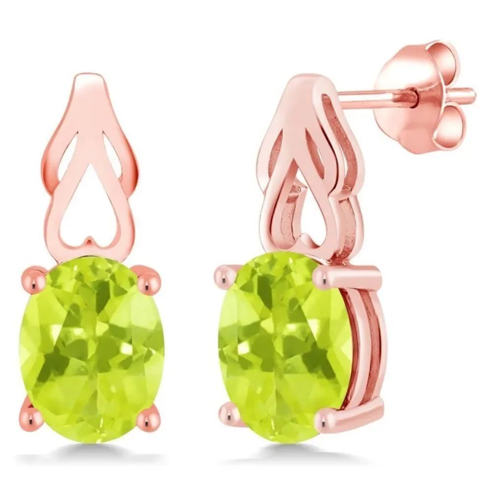 18K Rose Gold 925 with 3.30 Cttw Lemon Quartz Oval Post Back Drop Earrings